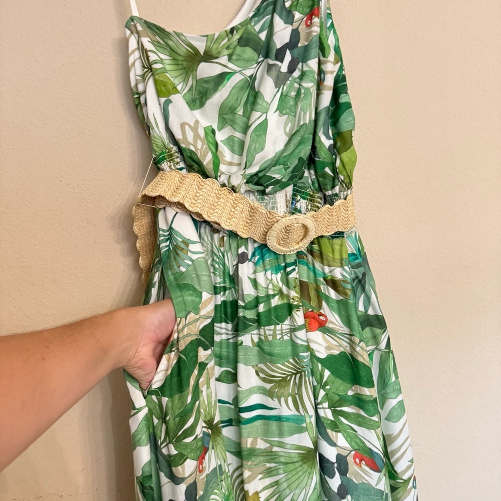 Antonio Melani LINEN Blend Selene Tropical Print One Shoulder Belted Dress Sz 12 - Picture 10 of 16